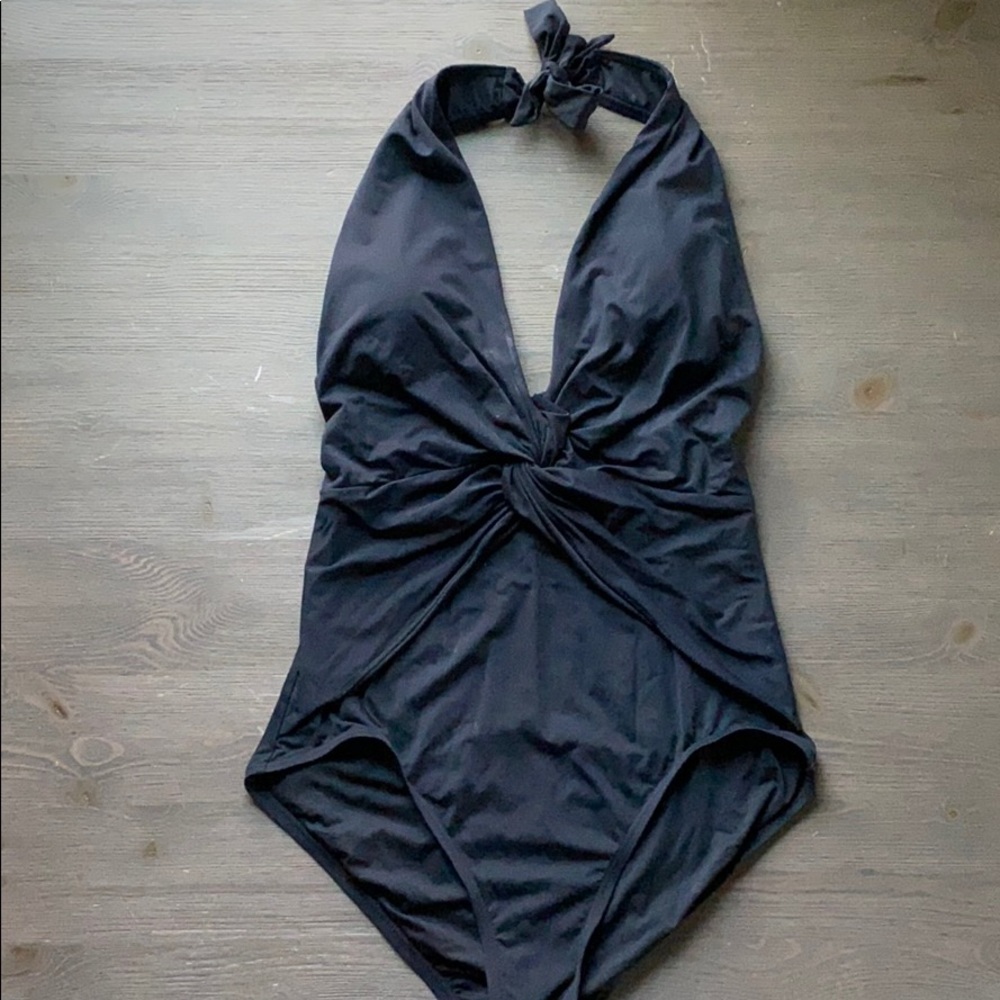 Michael Kors Plunge Twist Halter One Piece